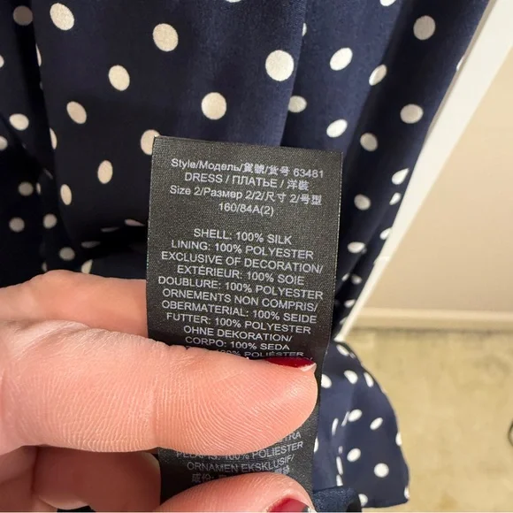 Tory Burch Navy Polka Dot silk Dress w/ white scalloped collar size 2 LIKE NEW - Picture 12 of 16